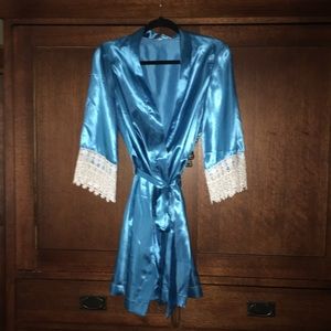 Aqua Blue Bathrobe Satin and lace.